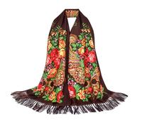 Grande écharpe chaude pour femme - À franges - Polyvalente - Style folklorique - Boho - Motif floral - Motif cachemire - Poncho d'automne pour marché de Noël, Style #n05 marron, taille unique