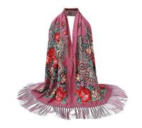 Grande écharpe chaude pour femme - À franges - Polyvalente - Style folklorique - Boho - Motif floral - Motif cachemire - Poncho d'automne pour marché de Noël, Style #n10 rose, taille unique