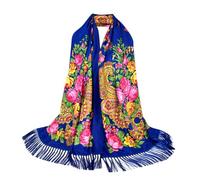 Grande écharpe chaude pour femme - À franges - Polyvalente - Style folklorique - Boho - Motif floral - Motif cachemire - Poncho d'automne pour marché de Noël, Style #n06 bleu, taille unique