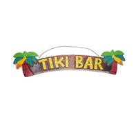 Grande enseigne artisanale en bois "Tiki Bar" avec palmier