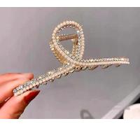 Grande épingle à cheveux en métal doré avec perles et cristaux, 11 cm x 4,5 cm