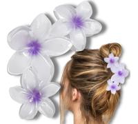 Grande épingle à cheveux, fleur de plumeria, mâchoire violette
