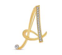 Grande Épingle À Revers Pour Monogramme Abc En Cristal Pavé Avec Lettres Cursives Alphabet Initial A Broche Pour Femme Plaqué Or Jaune