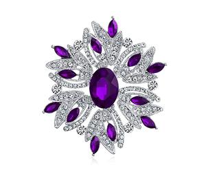 Grande Épingle Broche De Style Vintage En Forme De Fleur En Cristal D'Améthyste Simulée Violette Pour Femmes Pour Mère Plaqué Argent