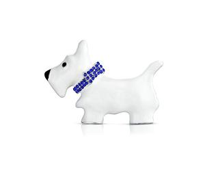 Grande Épingle De Déclaration En Cristal Bleu Ou Rose Pour Collier, Émail Blanc, Westie Scottie Terri Dog Pet Animal Scarf Broche Pour Femmes Ados Argent Plaqué Rhodium 1.3 Pouces