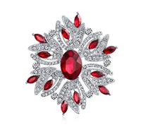 Grande Épingle De Style Vintage En Forme De Fleur En Cristal Simulée Rouge Pour Femmes Pour Mère Plaqué Argent