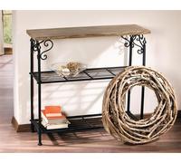 grande étagère en métal avec 2 étagères + plateau en bois, rustique à l'aspect antique