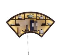 Grande étagère flottante en bois en forme d'éventail - Rangement élégant à suspendre pour livres et décoration murale LED 158 x 77 x 12 cm