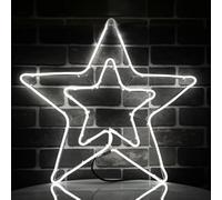 Grande étoile de Noël LED à suspendre avec crochets, 360 lumières LED pour décorations de Noël en plein air, jardin, balcon, double lumière blanche (étoile blanche)