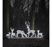 Grande Famille de Rennes Lumineux en Rotin Studley à LED Bicolore