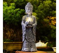 Grande figurine de Bouddha solaire de 46 cm avec effet craquelé LED | Décoration résistante aux intempéries pour jardin zen, méditation, yoga et Feng Shui, cadeau pour femme/maman