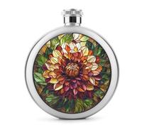 Grande flasque en acier inoxydable avec fleur de dahlia pour liqueur, bouteille de vin portable de poche ronde pour boisson 140 ml