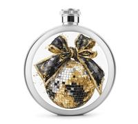 Grande flasque Preppy en acier inoxydable avec boule disco dorée et noire - Avec nœud scintillant - Pour boissons - 150 ml
