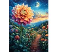 Grande fleur de dahlia sous la lune 300 Pièces Puzzle Pour Ado En Carton Anti-Déchirure Haute Densité Paysages et science-fiction Facile Débutant Jeu De Société Idée Cadeau Anniversaire Petit Prix 300