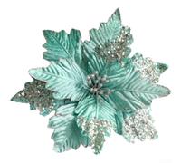 Grande fleur de Noël en velours à paillettes 27 cm | Or pour une finition champagne, mélange de tissu chatoyant, tiges en plastique, lueur festive