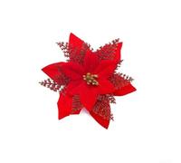 Grande fleur de Noël pailletée - 15 cm - À suspendre - Grande pour paillettes (rouge)