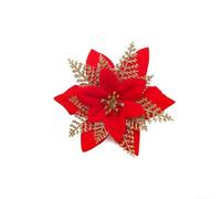 Grande fleur de Noël pailletée - 15 cm - À suspendre - Grande pour paillettes (rouge et doré)