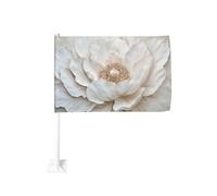 Grande fleur pivoine blanche drapeau de voiture extérieur fenêtre clip 30 x 45 cm double face décoration de voiture