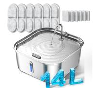 Grande fontaine à eau pour chien de 14 l, fontaine en acier inoxydable pour grands chiens et familles multi-animaux, fenêtre visible et zone de boisson extra large, agrandit la capacité et économise