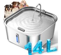 Grande fontaine à eau pour chien de 14 l, fontaine en acier inoxydable pour grands chiens et familles multi-animaux, avec fenêtre visible et zone de boisson extra large, design carré qui augmente la
