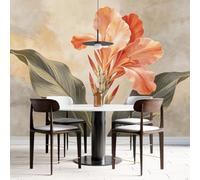 Grande Fresque Murale Tropicale Canna Lily 100 × 70 Cm Papier Peint Panoramique 3D Intissé À Motif Floral Orange Et Botanique Décoration Murale Végétale Pour Chambre Salle À Manger Et Intéri