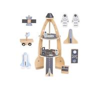 Grande Fusée Spatiale En Bois Avec Accessoires À Construire Mamabrum- Garage Enfant +3, 2 Astronautes, 2 Véhicules D'espace, Peinture Écologique