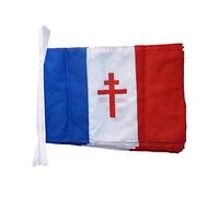 Grande Guirlande 12 drapeaux France libre 1940-43 - Croix de Lorraine - 30 x 45 cm / 8,9 m + Digni®-sticker gratuit