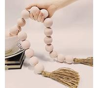 Grande guirlande de perles en bois avec pompons, perles décoratives de 4,1 cm de diamètre, 132,1 cm de long, guirlande de cheminée pour décoration de ferme bohème, table basse rustique, décoration de