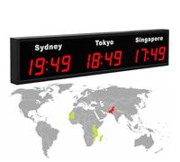 Grande horloge mondiale numérique LED - Affichage 3/4/5 fuseaux horaires pour hôtels et bureaux, montage mural, horloge multi-villes pour les affaires et les voyages - Vert-5City