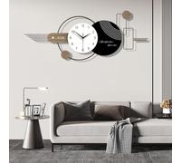 Grande horloge mural moderne et créative, géométrique avec formes circulaires, décoration XXL pour salon, chambre à coucher, bureau, 100 x 40 cm (noir et blanc)