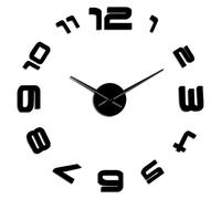 Grande horloge murale 3D avec chiffres arabes - Design moderne - Grande montre murale sans cadre - Horloge décorative effet miroir - Décoration murale de salon (noir, 119,4 cm)