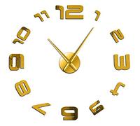 Grande horloge murale 3D avec chiffres arabes - Design moderne - Grande montre murale sans cadre - Horloge décorative effet miroir - Décoration murale de salon (doré, 68,6 cm)
