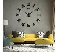 Grande Horloge Murale 3D DIY sans Cadre avec Chiffres Romains 3D Miroir Autocollant décoration pour la Maison, Le Bureau, Le Salon, la Chambre à Coucher