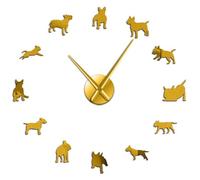 Grande horloge murale à faire soi-même avec motif de chien Bull Terrier - Grande horloge murale - Motif carlin - Grande aiguille - Cadeau idéal pour les amateurs de Bull Terrier