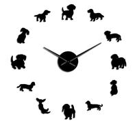 Grande horloge murale à faire soi-même avec motif teckel et animaux - Miroir - Décoration pour magasin d'animaux domestiques - Montre à suspendre - Cadeau pour les amoureux des chiens (noir, 94 cm)
