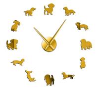 Grande horloge murale à faire soi-même avec motif teckel - Montre murale à suspendre - Cadeau pour les amoureux des chiens (doré, 68,6 cm)
