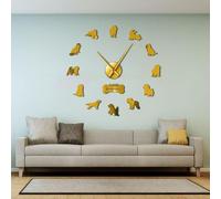 Grande horloge murale à monter soi-même, cocker, race de chien, sans cadre, horloge murale géante à faire soi-même, mouvement silencieux, montre caniche, cadeau pour les amateurs (doré, 94 cm)