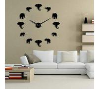 Grande horloge murale à monter soi-même, motif éléphant de la jungle, décoration d'intérieur, design moderne, effet miroir, éléphants géants, sans cadre, montre à faire soi-même (noir, 68,6 cm)