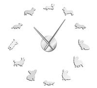 Grande horloge murale anglaise à faire soi-même - Effet miroir - Sans cadre - Décoration murale pour animal domestique - Argenté - 94 cm