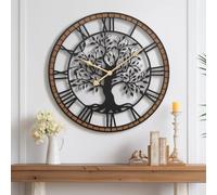 Grande horloge murale arbre de vie de 60 cm - Horloge murale surdimensionnée en métal et bois avec mouvement à quartz silencieux - Horloge décorative sans tic-tac à piles pour salon, chambre, cuisine