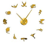 Grande horloge murale avec dragon maléfique noir à faire soi-même - Grande horloge murale moderne silencieuse - Décoration murale (doré, 94 cm)