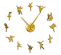 Grande horloge murale ballerine à faire soi-même, grandes aiguilles, sans cadre, horloge murale géante de danseuse de ballet, horloge murale surdimensionnée pour filles (doré, 94 cm)