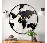 Grande Horloge Murale Carte du Monde, Horloge Moderne Minimaliste en métal de 24 Pouces, horloges Rondes silencieuses à Piles pour Salon/Maison/Cuisine/Chambre/Bureau/école