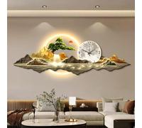 Grande horloge murale décorative 3D, motif peinture artistique moderne et créative avec éclairage LED, silencieuse, idéale pour la chambre, la cuisine, la maison ou la salle à manger (dorée, 150 x 50