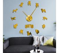 Grande horloge murale décorative en forme de teckel de races mixtes (doré, 94 cm)