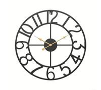 Grande horloge murale d'extérieur en métal vintage silencieuse, résistante aux intempéries, affichage de l'heure, chiffres faciles à lire, décoration de bureau élégante, 34 cm, 40 cm, noir et doré (D)