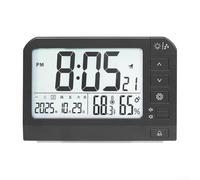 Grande horloge murale électronique numérique avec affichage LED, double alarme, prise en charge du calendrier complet, moniteur de température et d'humidité, format 12/24 heures (noir)