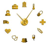 Grande horloge murale en acrylique avec miroir pour hôpital, clinique, décoration murale (doré, 94 cm)