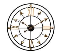 Grande Horloge Murale En Fer 60cm(23,6 pouces)|Horloge Décor À Suspendre|Fonctionnement À Piles/Sans Tic-tac/Facile À Lire|Horloge Ronde Vintage Pour Cuisine,Salon,Chambre,Or+Noir,60 Cm (23,6 Pouces)