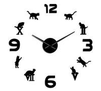 Grande horloge murale géante avec chiffres arabes romains à faire soi-même - Silhouette de chat - Design moderne - Décoration d'intérieur (noir, 94 cm)